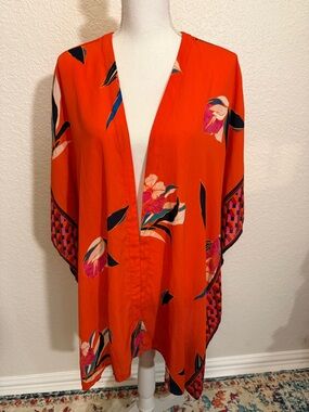 a new day Orange Floral Draped Kimono